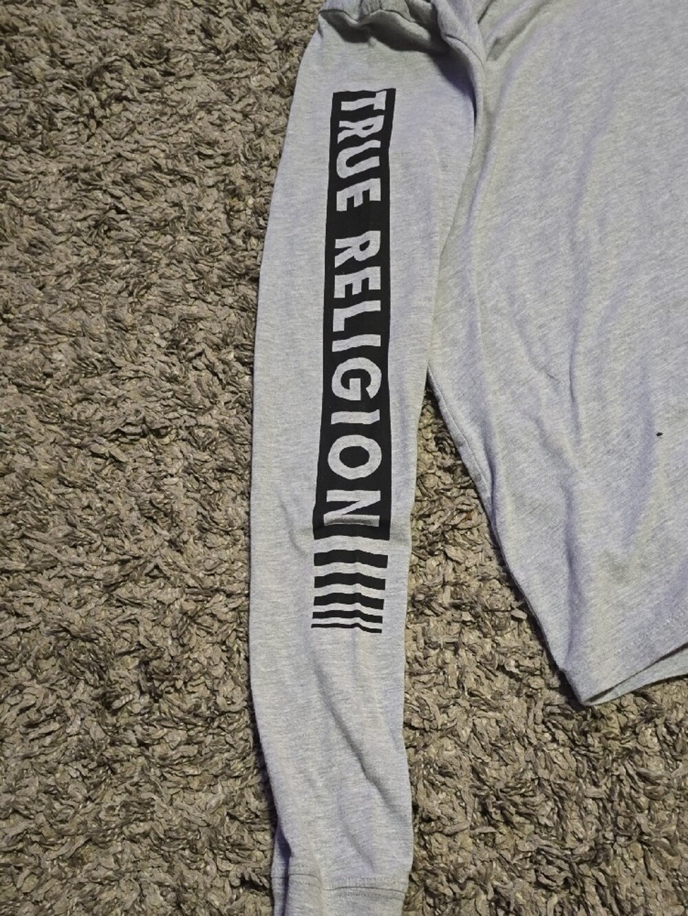 True Religion Light Gray Long Sleeve Logo Tee with Sleeve Graphics - Picture 4 of 8